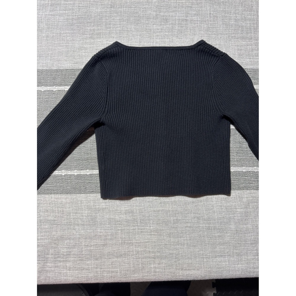 Wild Fable‎ Black Ribbed Button Up Cropped Cardigan Sweater Womens Small - Picture 6 of 6